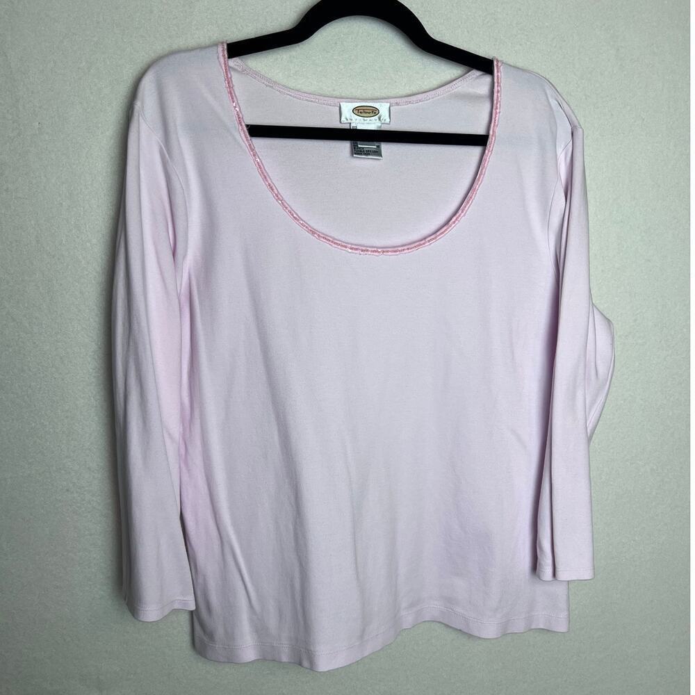 Talbots Intimates Women Long Sleeve Light Pink Sequin Lined Scoop Neck Size XL